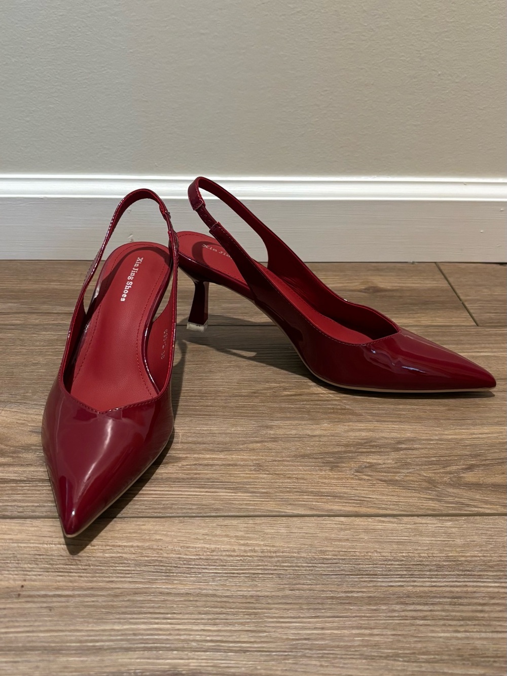 Laura Scott Burgundy Patent Slingback Pointed-Toe Heels